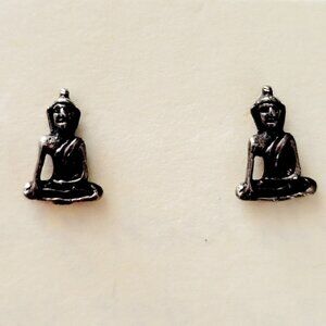 Earth Touching Buddha 925 Sterling Silver Post Earrings Bhumisparsha Mudra .68gr
